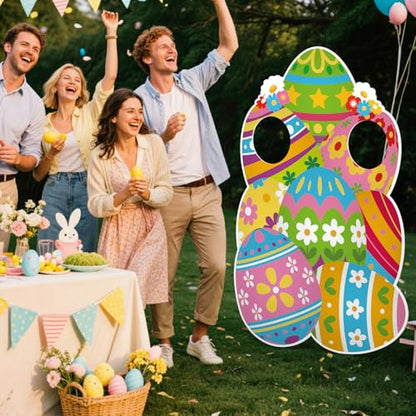Capoda 60'' Easter Egg Yard Decorations Life Size Easter Egg Face Yard Sign Decor Stand Up Cardboard Cutout Photo Props for Spring Garden Lawn Decor Hunt Game Party Supplies - style: Easter Egg