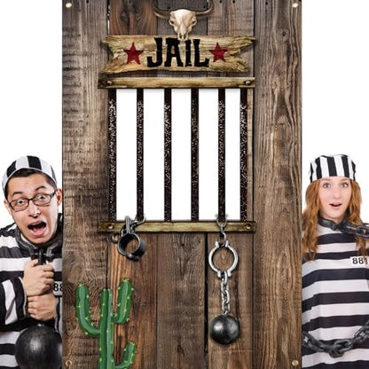 Lunmon Wood Jail Backdrop for Photography 6 x 4 ft Prison Cell Photo Prop with Head Cutout Western Prison Backdrop Jail Photo Background for Murder Mystery Crime Scene Party Halloween Jail Prison - color: Wood Jail Prison
