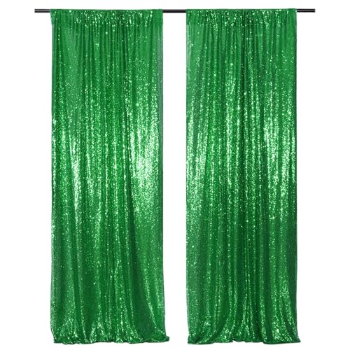 PartyDelight Green Sequin Backdrop Curtains 2x8ft 2 Panels - High Density 3mm Shimmer Sequin Background Sparkly Photography Drapes for St. Patrick's Day, Safari Theme, Forest Event Decor - color: Green, size: 24"W x 96"L (Pack of 2)