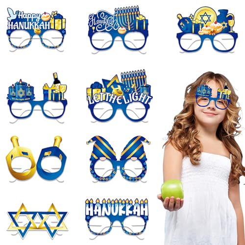 Estivaux 9 PCS Hanukkah Eyeglasses Fancy Chanukah Menorah Paper Eyewear Star of David Eyeglasses Jewish Festival Hanukkah Photo Props for Chanukah Christmas Party Favor Decorations - color: Style 1: 9pcs Chanukah
