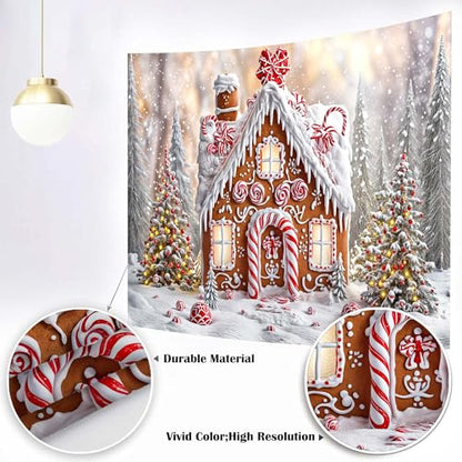 9 x 6 ft Christmas Gingerbread House Backdrop Winter Snowflake Photo Backdrop Xmas Tree Gingerbread House Christmas New Year Holiday Photograph Decorations Candyland Themed Banner Photo Booth Props - size: 9X6FT