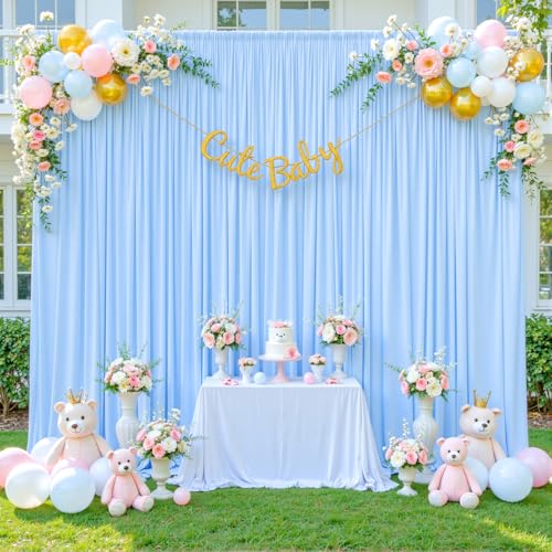 10x10 Baby Blue Backdrop Curtain for Baby Shower Parties Wrinkle Free Light Blue Curtains Backdrop Drapes Fabric Decoration for Birthday Party Photography 5ft x 10ft,2 Panels - color: Blue, size: 10FTx10FT (W5'xH10', 2 Panels)