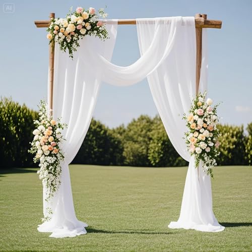 Wedding Arch Draping Fabric 3 Panels 27.5" x 18.3Ft White Arch Drape Chiffon Fabric Sheer Backdrop Curtains for Party Ceremony Wedding Ceiling Decorations - color: White, size: 6 Yards 3 Panels