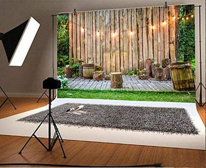 Wooden Wall Backdrop for Wedding Ceremony 6x4ft Rustic Planks Log Green Grassland Engagement Photography Background Holiday Party Activity Event Festival Decorations Photo Booth Studio - size: 6x4ft