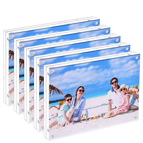 Premium Acrylic Photo Frame 4x6-5 Pack Gift Box Package, Clear Free Standing Desktop Magnetic Frame Double Sided Best Gift for Family, Perfect Decorate Birthday Wedding Party - size: 4x6"-5