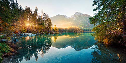 Yeele 8x4ft Autumn Sunrise Lake Backdrop Beautiful Nature Scenery Blue Lake Mountain Forest Landscape Photography Background for Kids Adults Holiday Vacation Portrait Photo Studio Props Vinyl