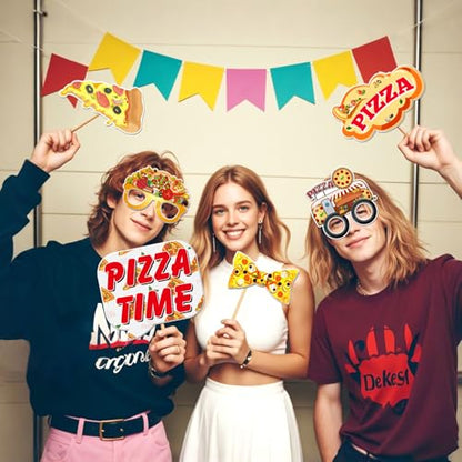 Pizza Sign Photo Booth Props Funny Fast Food French Fries Pizza Birthday Photoshoot BBQ Party Photography Props Favor Centerpiece Sticks Decorations 20 PCS