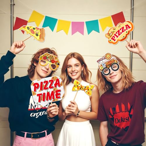 Pizza Sign Photo Booth Props Funny Fast Food French Fries Pizza Birthday Photoshoot BBQ Party Photography Props Favor Centerpiece Sticks Decorations 20 PCS