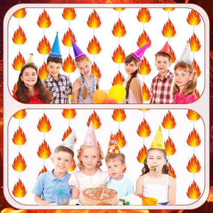 Xinnun Fire Party Decorations Flame Garlands Banners Firefighter Theme Banner Cutouts Ribbon Streamers for Fire Department Firetruck Rescue Camping Birthday Theme Party Office School Home Decor - style: Fire