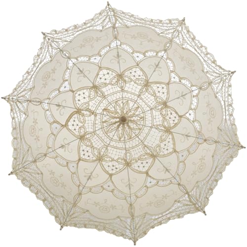 Chinese Japanese Handmade Parasol Umbrella,Asian Decoration DIY Art Dance Classical Umbrella for Wedding Parties Photography Costumes Cosplay(1 PCS) - color: umbrella Lace Beige, size: 30.7" Lace Umbrella