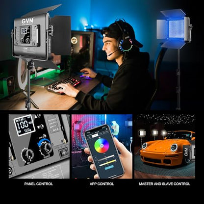 GVM Upgraded 680 RGB LED Video Light with Lightings Stand Kit, 50W Photography Lighting with Bluetooth Control, Studio Light with 18 Lighting Scenes, led Panel Lights for Video Recording, 8500lux/0.5m - size: 1 Pack with Light Stand