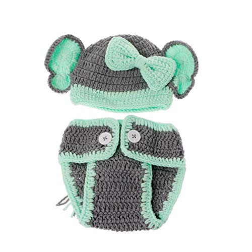 Matissa Newborn Baby Girl/Boy Crochet Knit Costume Photography Prop Hats Outfits - color: Green Elephant
