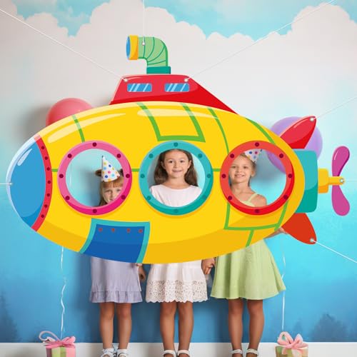 Summer Photo Booths Ocean Submarine Photo Props Back to School Decorations Under The Sea Selfie Frame Large Fabric Banner Backdrop for Boys Girls Face Photo Props School Classroom Decor Supply 70 x 44