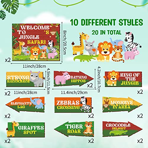 Hooqict 20 Pieces Safari Party Sign for Welcome to Jungle Safari Theme Party Decorations Directional Signs Classroom Wild Animal Birthday Party Decorations Zoo Party Supplies - style: Safari