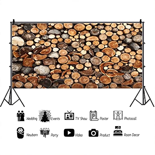 AOFOTO 15x8ft Chopped Wood Stacked Backdrop for Photography Vintage Timber Background Firewood Log Pile Lumber Photo Studio Props Adult Kid Boy Artistic Portrait Rustic Scene Video Drop Wallpaper - size: 15x8ft