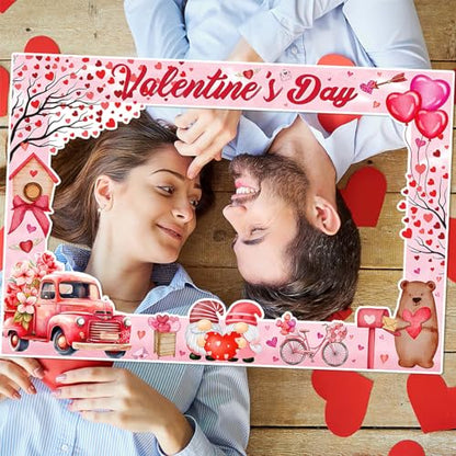 Valentine's Day Photo Prop Frame Valentine's Day Theme Selfie Photo Booth Props Door Cover Funny Heart Tree Car Dwarf Props for Photoshoot Posing Signs for Wedding Photography Decor