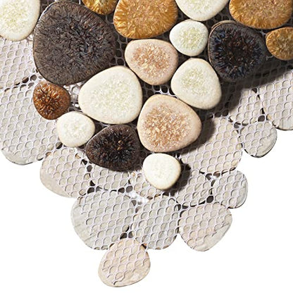 Parrotile Yellowstone Matte Pebbles Mosaic Tile for Shower Floor Bathroom Floor Tiles Non Slip [5 Sheets] - color: Matte Yellowstone
