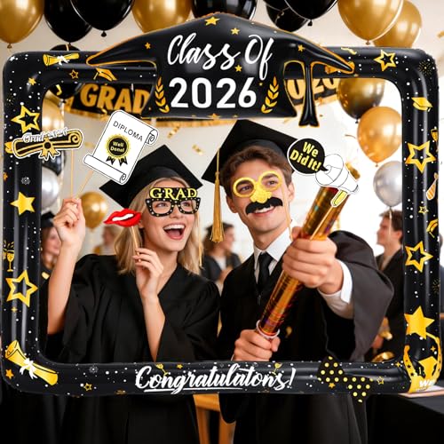 2026 Graduation Photo Booth Props Set Including Inflatable Photo Booth Frame and 20 Pcs Graduation Photo Props for Graduation Decorations Graduation Party Favors Supplies