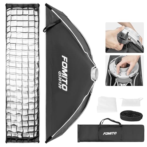 FOMITO 12"x47"/30x120cm Rectangular Softbox, Quick Release Bowens Mount Softbox with Honeycomb Grid, Light Diffusers, Bag for Godox SL-60W SL60IID SL150R SL300R Aputure 120d etc - color: 12*47inch/30*120cm
