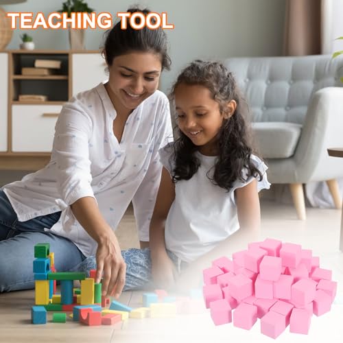 uxcell 100Pcs Wood Blocks for Crafts, 1 Inch Unfinished Wooden Cube Pine Wood Square Block for DIY Craft Projects, Pink - color: Pink, size: 1"