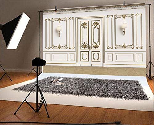 Leyiyi 5x3ft Vintage Room Inside Backdrop European Frame Decor French Door Modern Castle House Cementery Wall Empty Building Photo Background Cowboy Kids Birthday Portrait Studio Prop Vinyl Wallpaper - color: White, size: 5x3ft