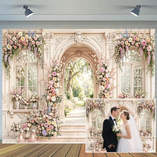 6X4ft Wedding Backdrop Floral Arch Garden Window Photography Background Romantic Pink Flowers Bridal Shower Engagement Party Photo Booth Studio Decoration Wall Decor Banner - color: Multi7, size: 6X4FT