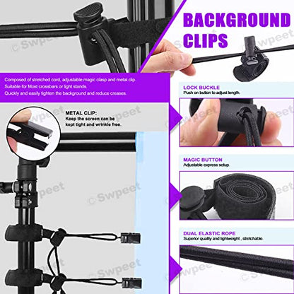Swpeet 22Pcs Photography Backdrop Clips Clamps Assorments Kit, 10Pcs Curtain Rings with Clips, 6Pcs Backdrop Spring Clamps and 6Pcs Leather Background Clips Holder - size: No.2 Backdrop Clips Clamps