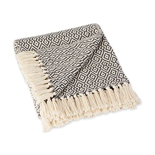 DII Rustic Farmhouse Double Diamond Woven Throw, 50x60, Mineral - color: Mineral