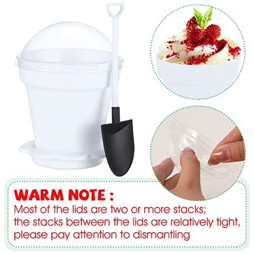 Honeydak 25 Pack Flowerpot Dessert Cup Plastic Cake Cups with Lid Shovel Spoon Mini Flower Pot Dessert Cups Ice Cream Yogurt Cupcake Holder Containers for Birthday Party Supplies DIY Baking(White) - color: White
