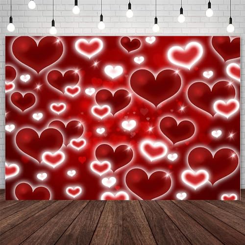 AIBIIN 10x7ft Red Heart Backdrop Valentine's Day Early 2000s Sweetheart Photography Background 2000s Love Hearts Y2k Valentines Day Birthday Party Decorations Banner Photo Props - color: Red, size: 10x7ft