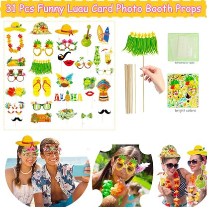 Large Summer Luau Photo Booth Props Set, Funny Hawaiian Sunglasses, Tropical Fancy Dress Props, Inflatable, Hawaiian Photo Booth Props for Summer Pool Beach Tiki Hawaii Themed Party Supplies