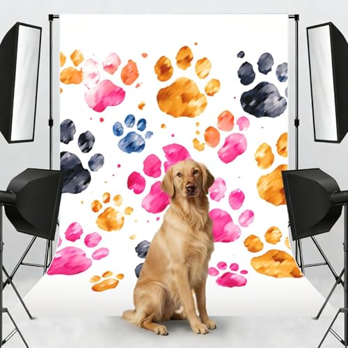 Colorful Dog Paws Backdrop Background for Photography 5x7ft Photobooth Professional Photo Backdrop Curtains Video Photography Studio Photo Backgrounds Banner Booth Background Screen Parties - color: Colorful Dog Paws