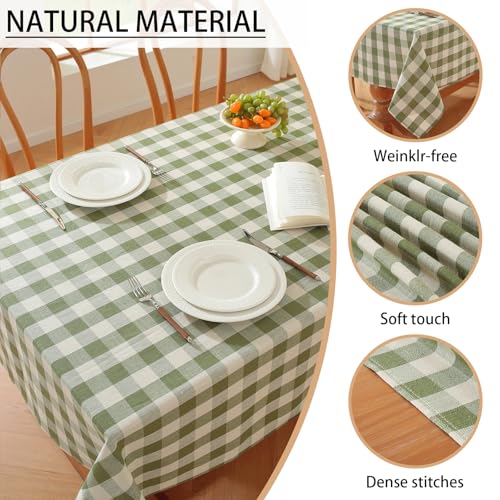 Gingham Tablecloth Rectangle Checkered Table Cloth Cotton Linen Fabric Wrinkle Free Washable Buffalo Plaid Table Cover for Kitchen Dining Picnic Camping, Green and White, 55 * 102 inch - color: Green, size: 55" x 102" (Rectangular)