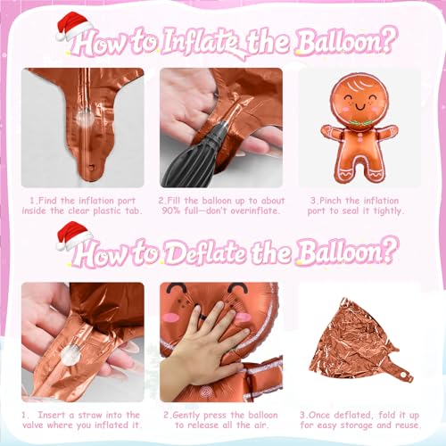 Biapian Christmas Balloons Decorations, Large Gingerbread Man Balloons Foil Pink Candy Cane Balloon Helium for Christmas Baby Shower Holiday Xmas New Year Birthday Party Decorations Supplies - style: Pink Xmas