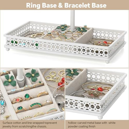 Meangood Jewelry Organizer Stand, 15.6" H Jewelry Tree Display Holder Stand for Bracelets Necklaces Earrings Rings, Gift for Women Girls (White) - color: White