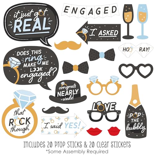 Big Dot of Happiness Engagement Photo Booth Props Kit - 20-Piece Props Set, Premium Party Photography Accessories, Celebration Decorations, DIY Assembly with Sticks and Adhesives - Black and White - color: Just Engaged - Black