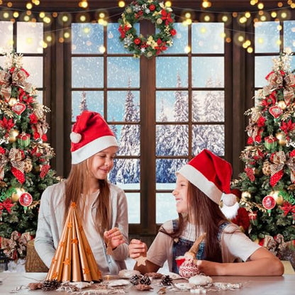 10x8ft Christmas Tree Window Backdrop Winter Snow View Photo Background for Christmas Santa Claus Snowman Backdrop Banner Photography Studio Props Christmas Tapestry - size: 10x8ft-Polyester