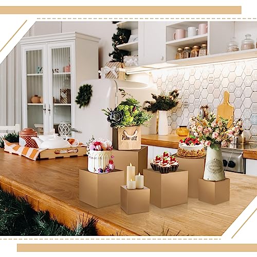 BBTO 6 Pcs Gold Buffet Risers Wood Display Table Stand for Food Wood Cube Box Display Set Nesting Risers Buffet Cake Table Food Stand Boxes for Weddings Home Countertop Jewelry Decor
