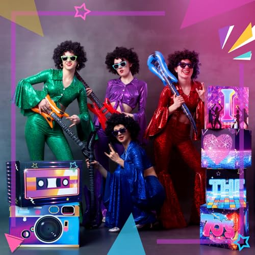 Amyhill 6 Pcs Large 70s Party Decorations Hip Hop Favor Set Paper Party Boxes Novelty Disco Theme Decoration for Retro 1970s 1980s 1990s Theme Birthday Neon Disco Music Supplies - style: 70s