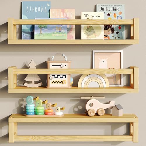 TidyCorner Upgraded Thick Floating Shelves - Multi-Use Wall-Mounted Bookshelves for Kids and Nursery, Ideal for Books, Toys, Spice Rack, Decor - NaturalWood - color: Natural Wood, size: 15.75 Inch