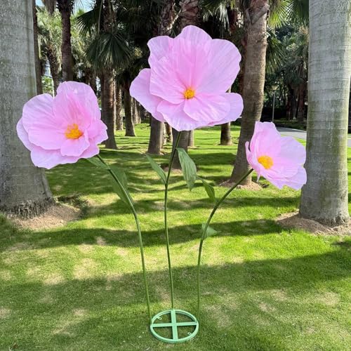5.9 Ft Large Paper Artificial Flowers,Giant Flowers for Decoration,Standing Huge Handcrafted Poppy Flowers for Garden,Hotel,Office,Photography Props,Wedding,Art Gallery,Shop Window Display(Pink) - color: Pink