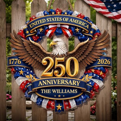 Personalized 250th Anniversary Patriotic Wood Wreath Door Sign 1776-2026, Custom Family Name Round Door Hanger, Independence Decor, Decoration Gifts, Gift For Mom, Dad, Brother, Family /10 - color: Design 10