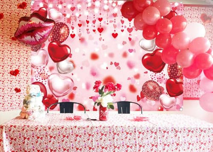 Valentine's Day Backdrop Red Pink Glitter Love Heart Valentines Photography Background Happy Valentines Day Bridal Shower Wedding Anniversary Party Decor Banner Photo Booth Props (7x5FT(82 x 59 inch))