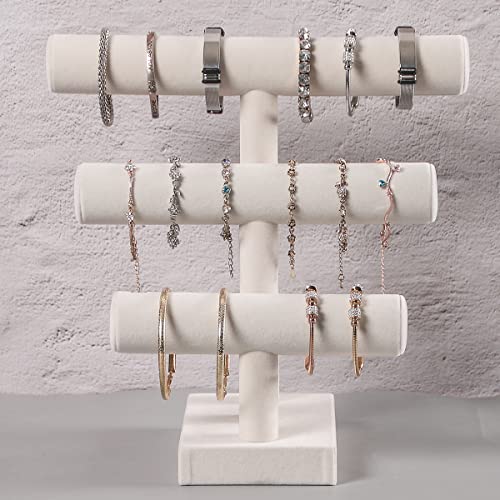 Pangkeep 3 Tier Bracelet Holder,Bracelet Displays for Selling,Jewelry Display Stand for Bangles Necklaces Hair ties Scrunchies Watches (Beige) - color: Beige