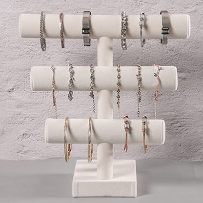 Pangkeep 3 Tier Bracelet Holder,Bracelet Displays for Selling,Jewelry Display Stand for Bangles Necklaces Hair ties Scrunchies Watches (Beige) - color: Beige