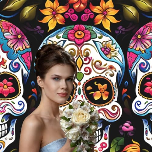 Colorful Flower Skulls Backdrop Background for Photography 5x7ft Photobooth Professional Photo Backdrop Curtains Video Photography Studio Photo Backgrounds Banner Booth Background Screen Parties - color: Colorful Flower Skulls