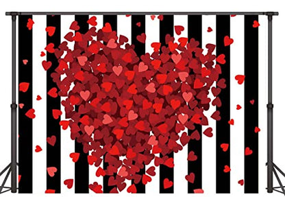 Red Hearts Backdrop for Wedding Anniversary, 5x3FT Black White Striped Background, Romantic Patry Banner Photo Booth Props RBJMYLU35 - size: polyester microfiber fabric-5x3ft