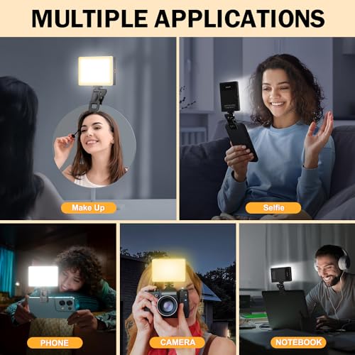 120 LED Selfie Light for iPhone, Portable Phone Light with Clip & Camera Tripod Adapter - 5000mAh Rechargeable, 3 Lighting Modes, CRI 97+ for Video Recording, TikTok, Tripod Mount Rings