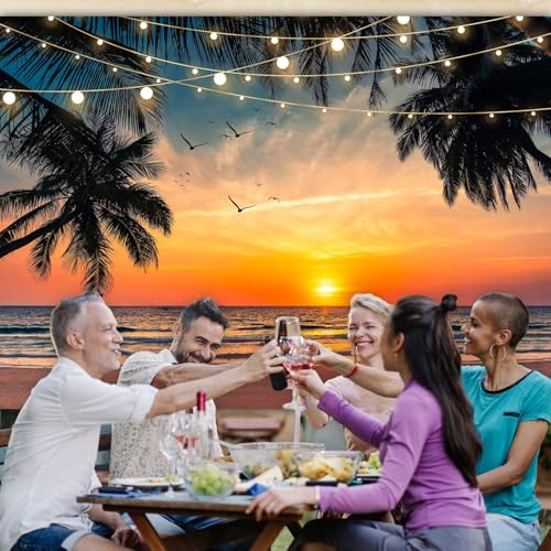Sensfun Sea Beach Sunset Backdrop Hawaii Tropical Palm Trees Luau Party Photography Background Summer Seaside Vacation Wedding Birthday Baby Shower Party Decorations Banner Photo Booth Props 7x5ft - size: 7x5ft