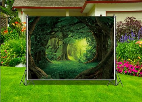 Jungle Forest Backdrop 7x5ft Old Trees Green Vine Dirt Road Fairytale Backdrops for Photography Vinyl Photo Background Birthday Party Decor Kids Baby Portraits Studio Props - color: Green Jungle Forest, size: 7x5ft